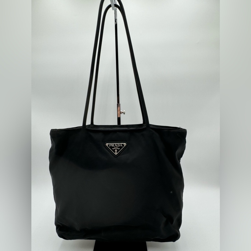 Prada - Authentic - Black Canvas Shoulder Bag / Tote